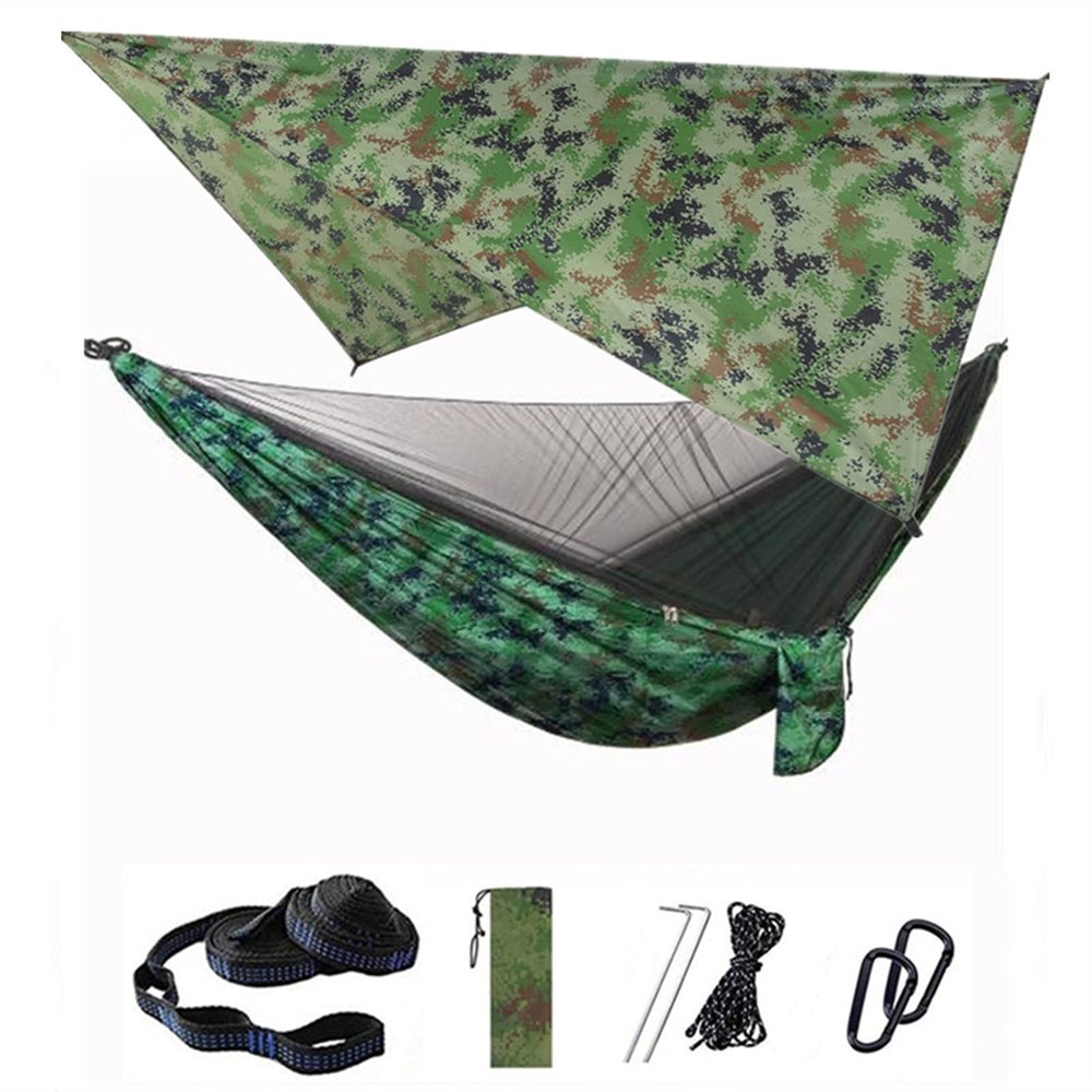 KIZQYN Swing Set Camping Hammock, Portable Travel Hammock with Net and Rainfly, Tree Light Hammock Tent for Outdoor Backyard Hiking Swing Seat (Color : Camou and Camou)
