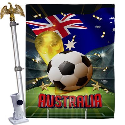 FIFA World Cup Australia Home Decor Banner Room Wall Art Patio Porch Lawn Garden Flag Stand Pole Outdoor Tapestry Yard Signs Team Qatar Trophy Soccer Game Football Gifts Made In USA
