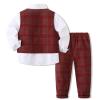 Toddler Tuxedo Long Sleeve Dress Suit with Bow Tie + Shirt + Plaid Vest + Pants 4PCS Clothes Sets for Little Boy Light Red 2-3T view 3
