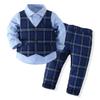 PureMilk Toddler Tuxedo Long Sleeve Dress Suit Shirt + Blue Plaid Vest + Plaid Pants 3PCS Clothes Sets for Little Boy 3-4T view 1