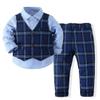 PureMilk Toddler Tuxedo Long Sleeve Dress Suit Shirt + Blue Plaid Vest + Plaid Pants 3PCS Clothes Sets for Little Boy 3-4T view 2