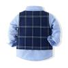 PureMilk Toddler Tuxedo Long Sleeve Dress Suit Shirt + Blue Plaid Vest + Plaid Pants 3PCS Clothes Sets for Little Boy 4-5T view 3