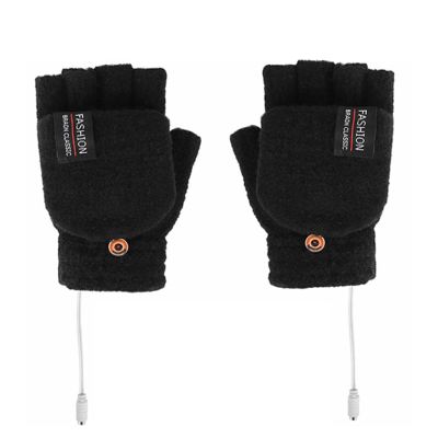 USB Heated Half Finger Gloves with Flip Top, Men Women Winter Electric Heating Knitted Gloves Mitts Home Office School Reading Writing Typing Laptop Gloves Hands Warmer