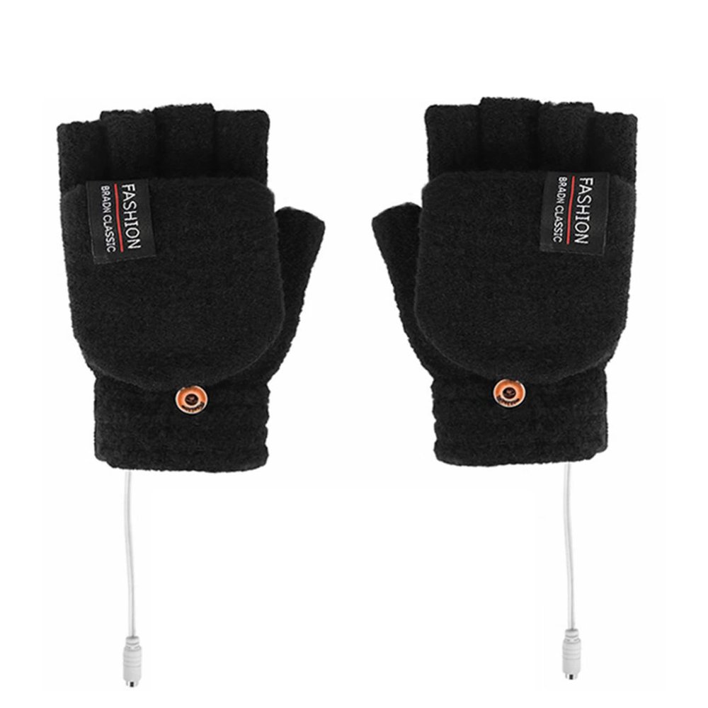 USB Heated Half Finger Gloves with Flip Top, Men Women Winter Electric Heating Knitted Gloves Mitts Home Office School Reading Writing Typing Laptop Gloves Hands Warmer