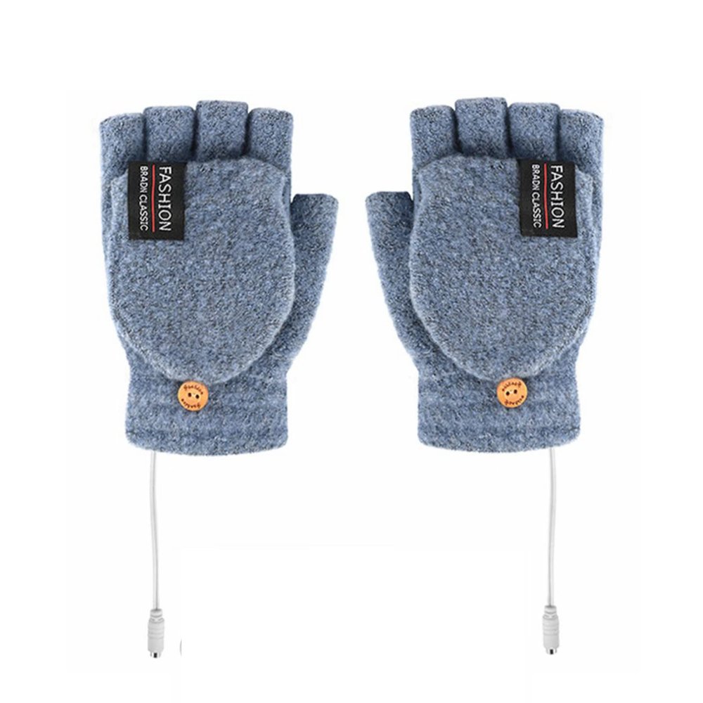 PURFUN USB Heated Half Finger Gloves With Flip Top, Men Women Winter Electric Heating Knitted Gloves Mitts Home Office School Reading Writing Typing Laptop Gloves Hands Warmer