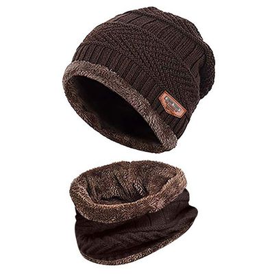 Warm Winter Beanie Hat & Scarf Set Warm Knit Hat Thick Fleece Lined Winter Cap Neck Warmer for Men