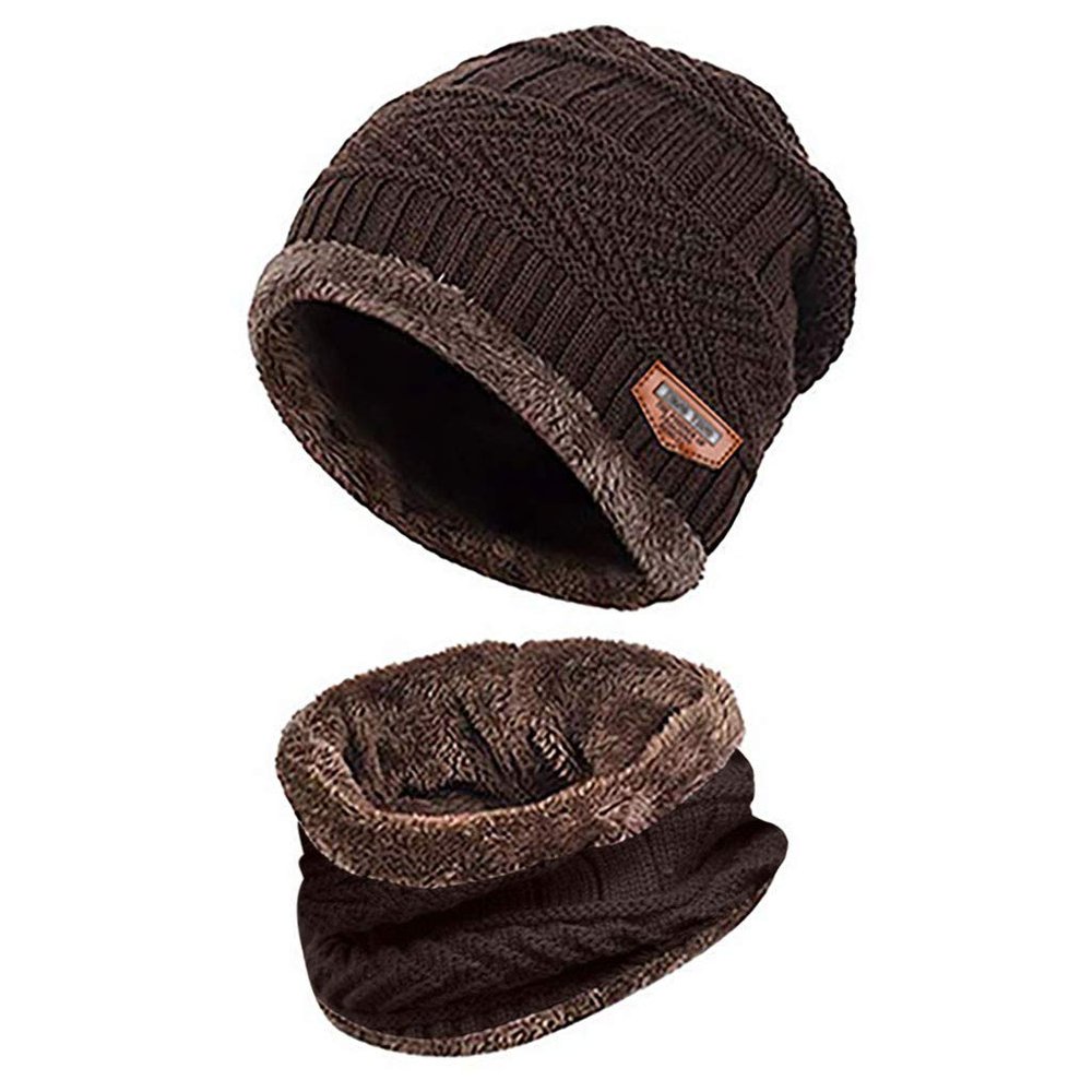 Warm Winter Beanie Hat & Scarf Set Warm Knit Hat Thick Fleece Lined Winter Cap Neck Warmer for Men