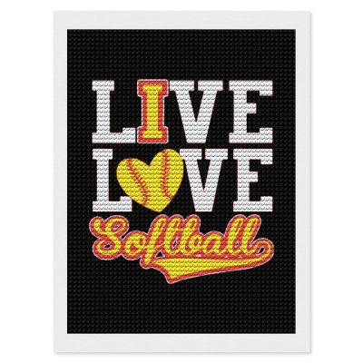 Live Love Softball Diamond Art Painting Kits DIY Paint Full Drill Diamond Art Painting Picture Arts Craft for Home Wall Art Decor 12"x16"