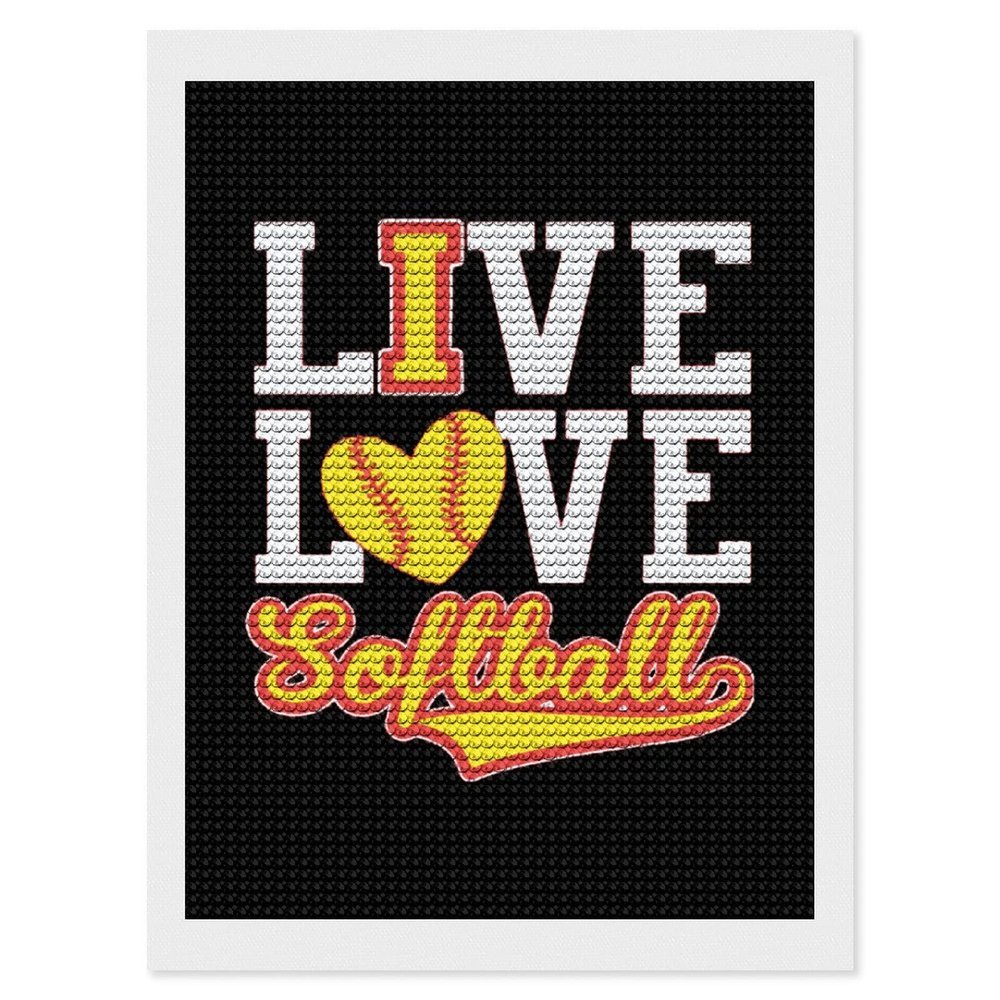 Live Love Softball Diamond Art Painting Kits DIY Paint Full Drill Diamond Art Painting Picture Arts Craft for Home Wall Art Decor 12"x16"