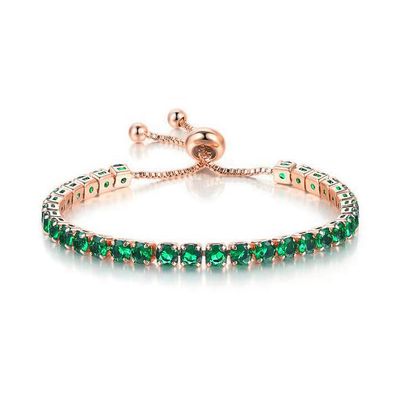 Adjustable Tennis Bracelets for Women Rose Gold Plated Green Cubic Zircon