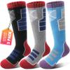 Anlisim Kids Merino Wool Ski Socks for Girls Boys Teen Thermal Winter Warm Thick Hiking Knee High Socks Stocking Stuffers for Skiing Snowboarding (Black/Grey/Blue B, 12-15 Y) view 1