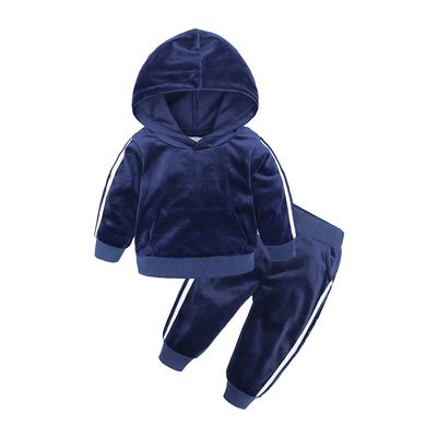 MYGBCPJS Little Girls Boys 2Pcs Hooded Outfits Set Kids Velvet Sweatshirt Pants Child Velour Tracksuits Blue