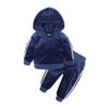 MYGBCPJS Little Girls Boys 2Pcs Hooded Outfits Set Kids Velvet Sweatshirt Pants Child Velour Tracksuits Blue view 1