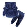 MYGBCPJS Little Girls Boys 2Pcs Hooded Outfits Set Kids Velvet Sweatshirt Pants Child Velour Tracksuits Blue view 2