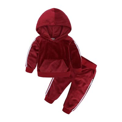 MYGBCPJS Little Girls Boys 2Pcs Hooded Outfits Set Kids Velvet Sweatshirt Pants Child Velour Tracksuits Red