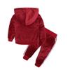 MYGBCPJS Little Girls Boys 2Pcs Hooded Outfits Set Kids Velvet Sweatshirt Pants Child Velour Tracksuits Red view 2