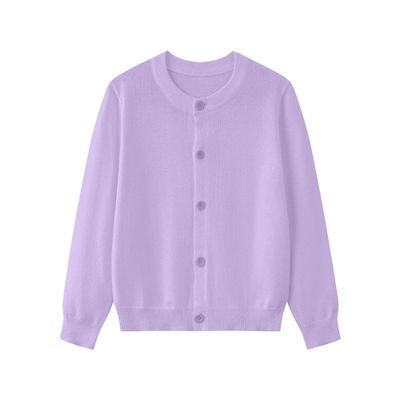 ALINTU Toddler Cardigan Sweater Kids Girls Cotton Crew Neck Button Knit School Uniforms Sweaters, Light Purple, 2-3T, Tag = 100