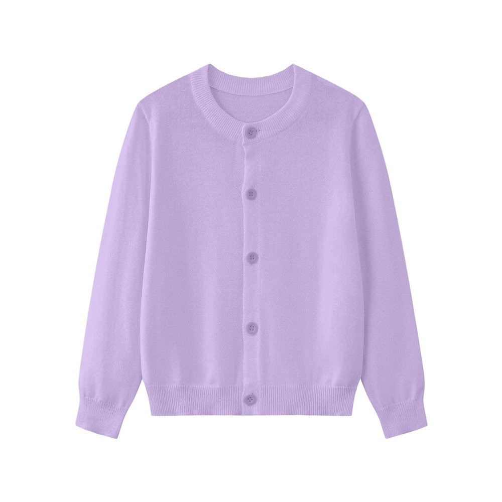 ALINTU Toddler Cardigan Sweater Kids Girls Cotton Crew Neck Button Knit School Uniforms Sweaters, Light Purple, 2-3T, Tag = 100