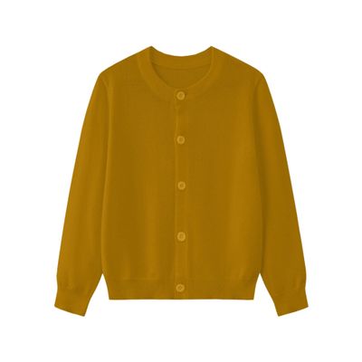 Girls Cardigan Sweater School Uniforms Cardigan Cotton Crew Neck Long Sleeve Knit Sweaters, Caramel, 2-3 T, Tag = 100