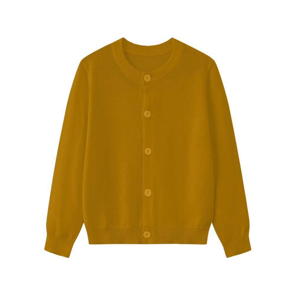 Girls Cardigan Sweater School Uniforms Cardigan Cotton Crew Neck Long Sleeve Knit Sweaters, Caramel, 2-3 T, Tag = 100