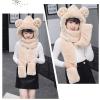 Kid Animal Hooded Scarf Girl Winter Trapper Hat with Earflap 3 in 1 Cute Bear Rabbit Beanie Children Plush Pocket Glove Set view 3