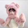 Kid Animal Hooded Scarf Girl Winter Trapper Hat with Earflap 3 in 1 Cute Bear Rabbit Beanie Children Plush Pocket Glove Set view 3