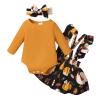 Toddler Kids Girls Infant Thanksgiving Turkey Long Sleeves Romper Skirt Hairband 3pcs Set Baby New (Yellow, 0-3 Months) view 1