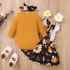 Toddler Kids Girls Infant Thanksgiving Turkey Long Sleeves Romper Skirt Hairband 3pcs Set Baby New (Yellow, 0-3 Months) view 2