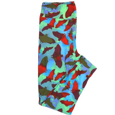 Lularoe Tall Curvy (TC) Halloween Bats Flying Red Green Blue Purple Buttery Soft Leggings 7083-A18 fits Adult Women Sizes 12-18