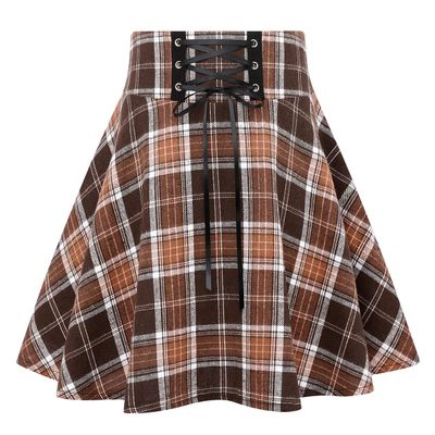 IDEALSANXUN Plaid Dresses for Women 2025 Fall Winter Casual Tartan Tweed Flannel Corduroy Sweater Dress Mini Skirt, Plaid Brown New, L