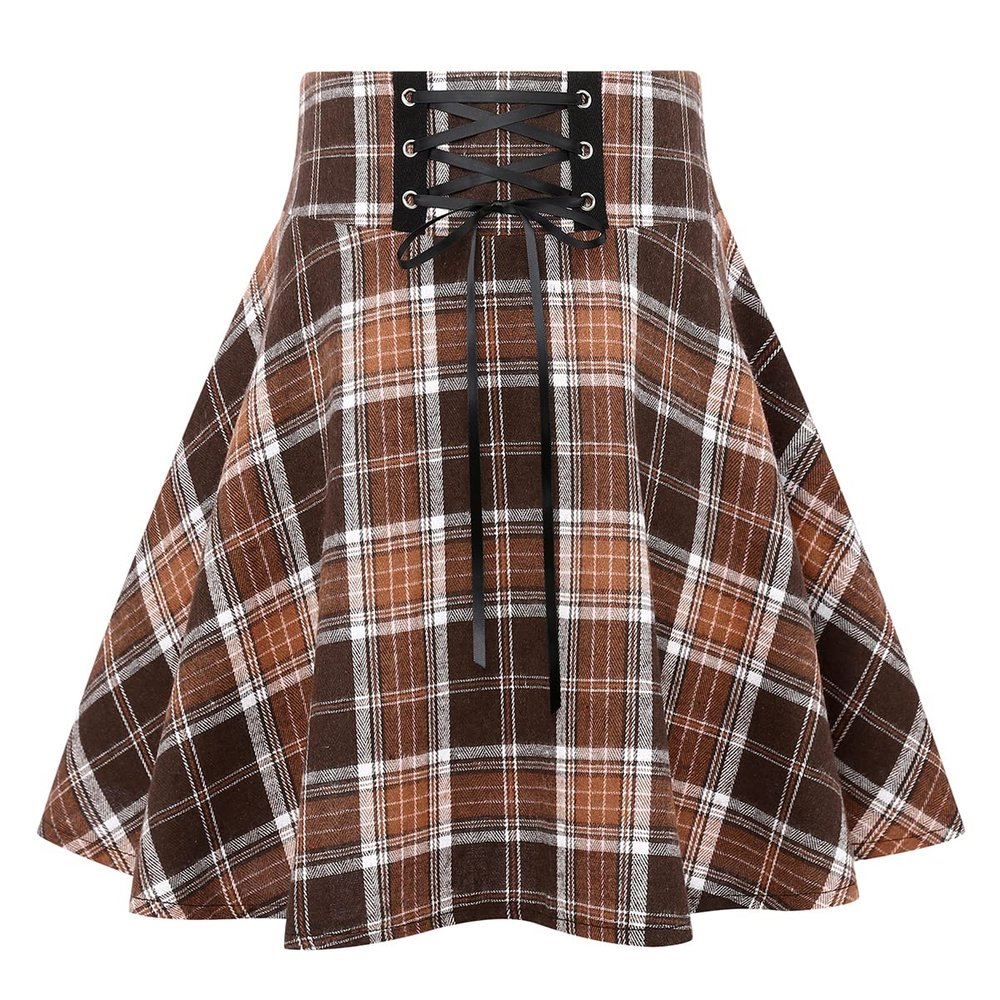 IDEALSANXUN Plaid Dresses for Women 2025 Fall Winter Casual Tartan Tweed Flannel Corduroy Sweater Dress Mini Skirt, Plaid Brown New, L