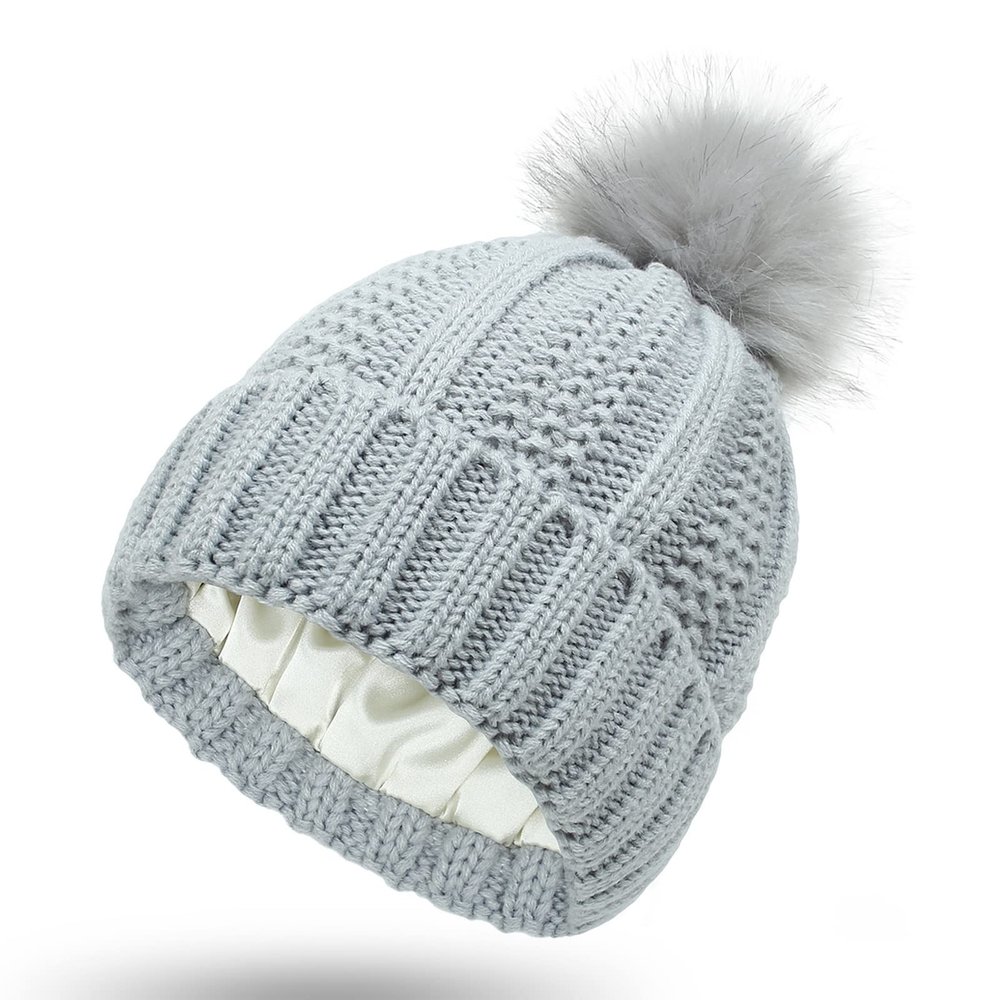 nster Winter Hats,Winter Knit Beanie Hats Women Bobble Pom Pom Caps for Outdoor Sports Keep Warm Gray