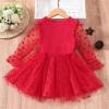 Children Kids Toddler Infant Newborn Baby Girls Long Sleeve Solid Polka Dot Tulle Dress Princess Dress (Red, 2-3 Years) view 2