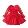 Children Kids Toddler Infant Newborn Baby Girls Long Sleeve Solid Polka Dot Tulle Dress Princess Dress (Red, 3-6 Months) view 1