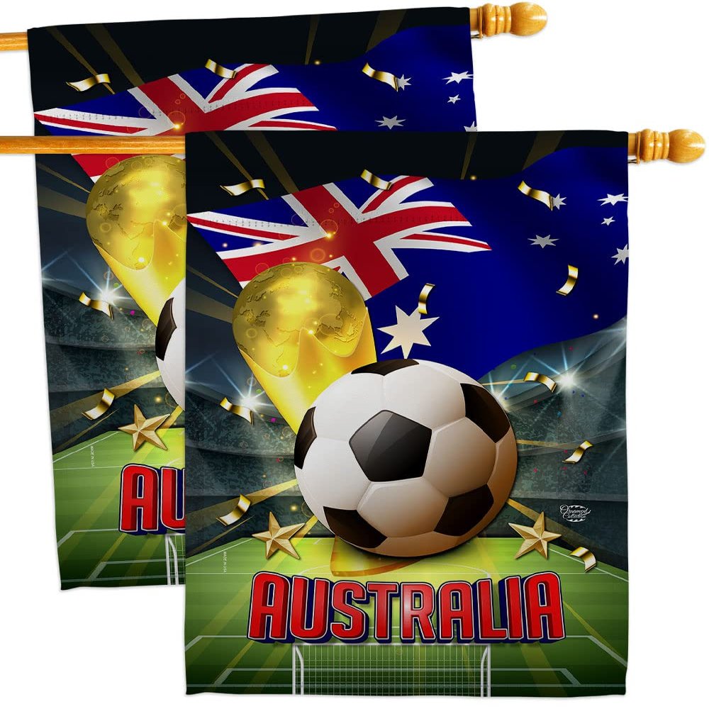 Ornament Collection World Cup Australia Wall 2 Pcs Banner Flag Patio Lawn Garden Room Decorations Outdoor Tapestry Yard Signs Art FIFA Team Qatar Trophy Soccer Game Football Gifts, Made in USA