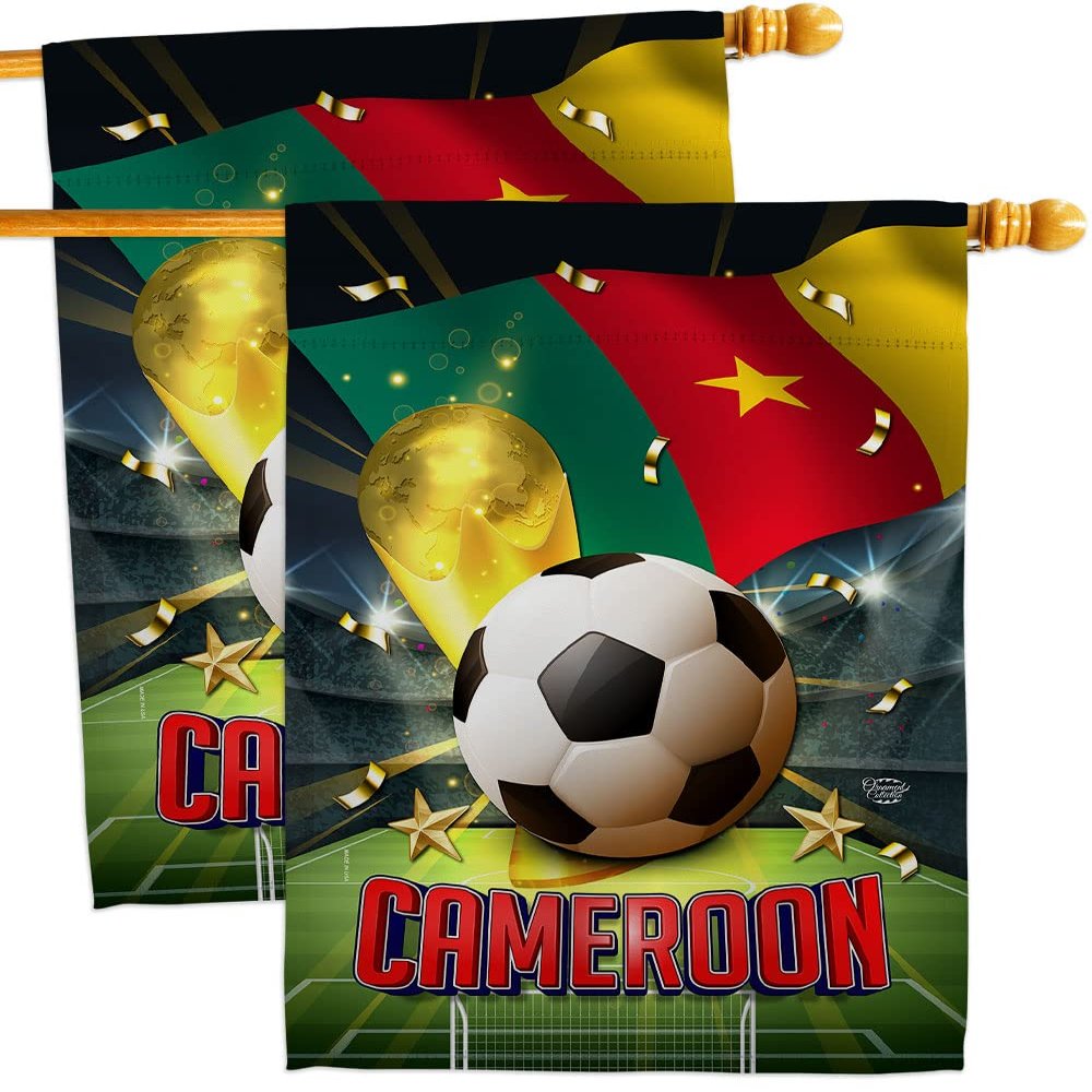 Ornament Collection World Cup Cameroon Wall 2 Pcs Banner Flag Patio Lawn Garden Room Decorations Outdoor Tapestry Yard Signs Art FIFA Team Qatar Trophy Soccer Game Football Gifts, Made in USA