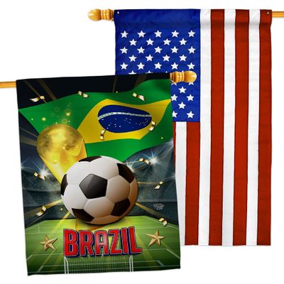 Ornament Collection World Cup Brazil American Flag Banner Pack Patio Porch Lawn Garden Room Decorations Outdoor Tapestry Yard Signs Art FIFA Team Qatar Trophy Soccer Game Football Gifts, Made in USA