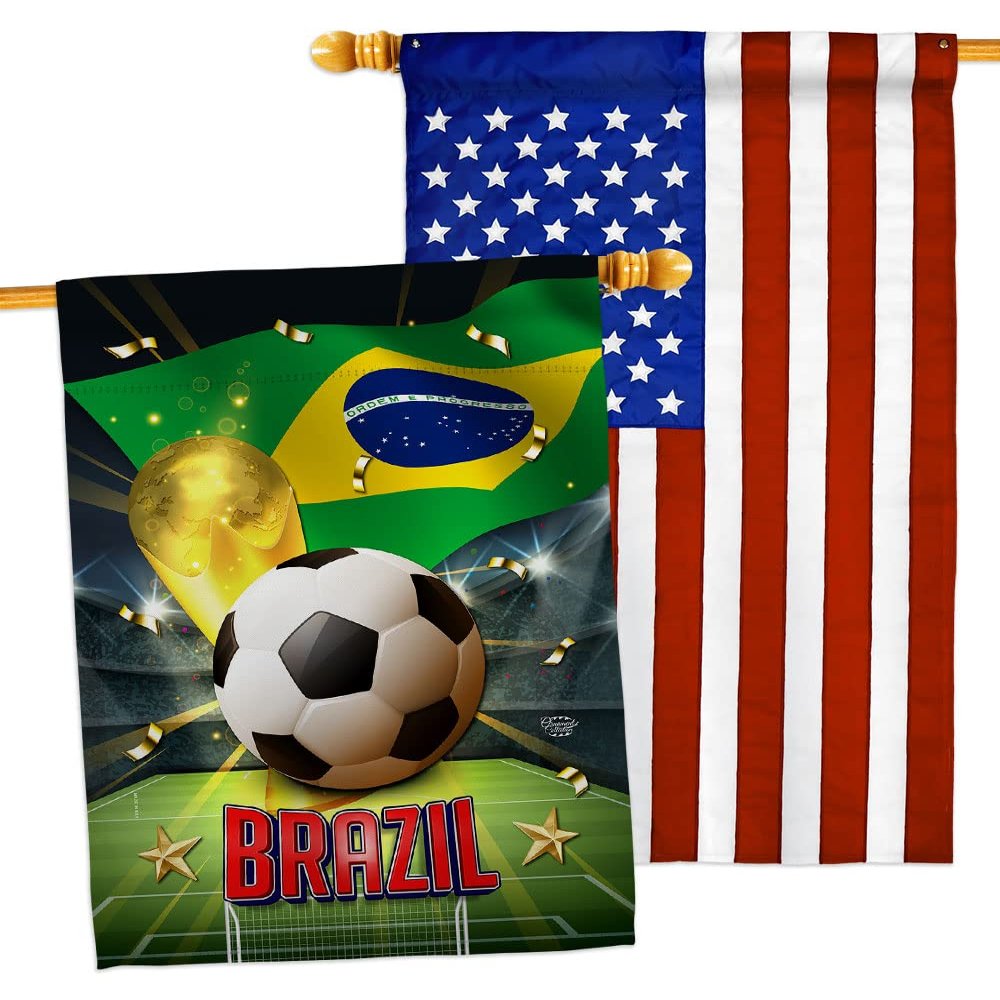 Ornament Collection World Cup Brazil American Flag Banner Pack Patio Porch Lawn Garden Room Decorations Outdoor Tapestry Yard Signs Art FIFA Team Qatar Trophy Soccer Game Football Gifts, Made in USA