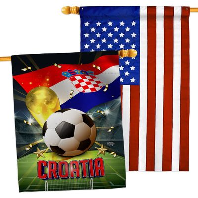 Ornament Collection World Cup Croatia American Flag Banner Pack Patio Porch Lawn Garden Room Decorations Outdoor Tapestry Yard Signs Art FIFA Team Qatar Trophy Soccer Game Football Gifts, Made in USA