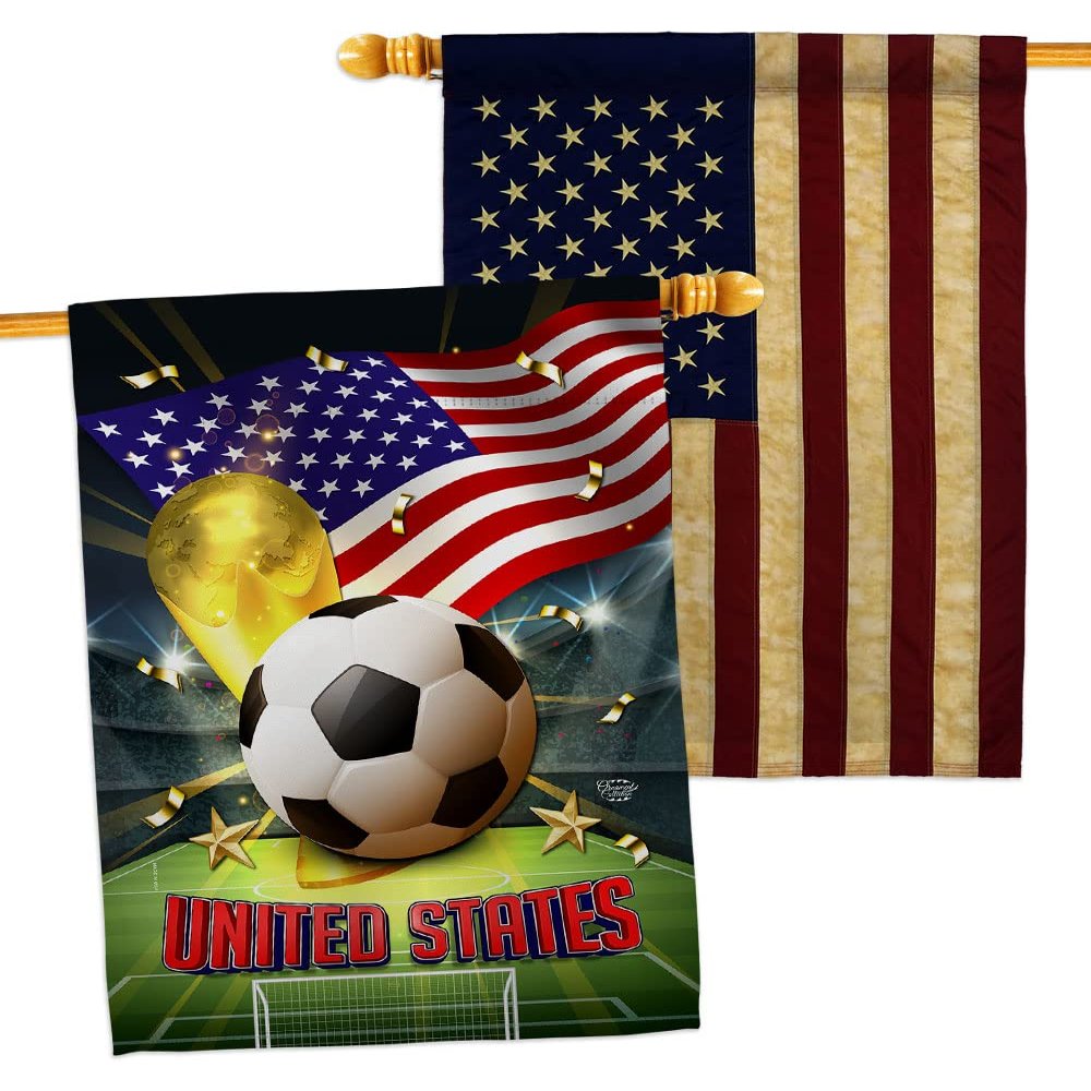 World Cup United States American Flag Banner Pack Patio Lawn Garden Patriotic Outdoor Decorations Indoor Tapestry Wall Art FIFA Team Qatar Trophy Soccer Game signs Football Gifts Made In USA