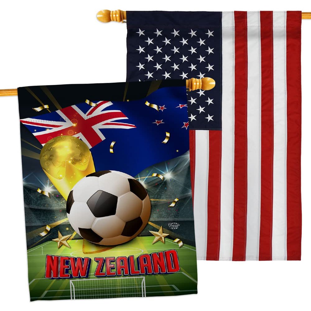World Cup New Zealand American Flag Banner Pack Wall Art Patio Porch Lawn Garden Outdoor Decorations Tapestry Yard Signs FIFA Team Qatar Trophy Soccer Game Football Gifts Made in USA
