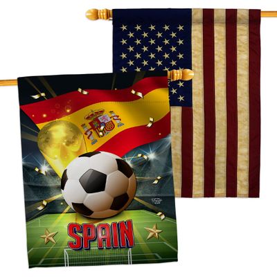 World Cup Spain American Flag Banner Pack Patio Lawn Garden Patriotic Outdoor Decorations Indoor Tapestry Wall Art FIFA Team Qatar Trophy Soccer Game signs Football Gifts Made In USA