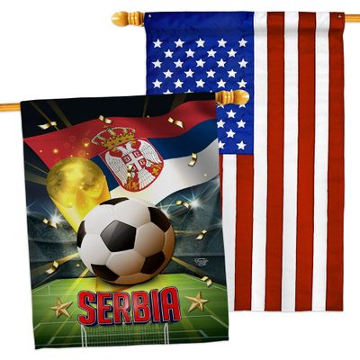 Ornament Collection World Cup Serbia American Flag Banner Pack Patio Porch Lawn Garden Room Decorations Outdoor Tapestry Yard Signs Art FIFA Team Qatar Trophy Soccer Game Football Gifts, Made in USA
