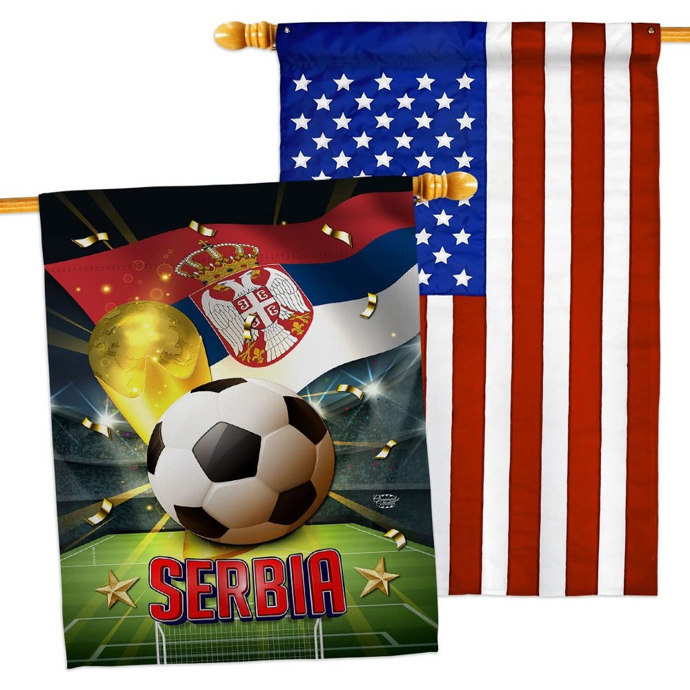 Ornament Collection World Cup Serbia American Flag Banner Pack Patio Porch Lawn Garden Room Decorations Outdoor Tapestry Yard Signs Art FIFA Team Qatar Trophy Soccer Game Football Gifts, Made in USA