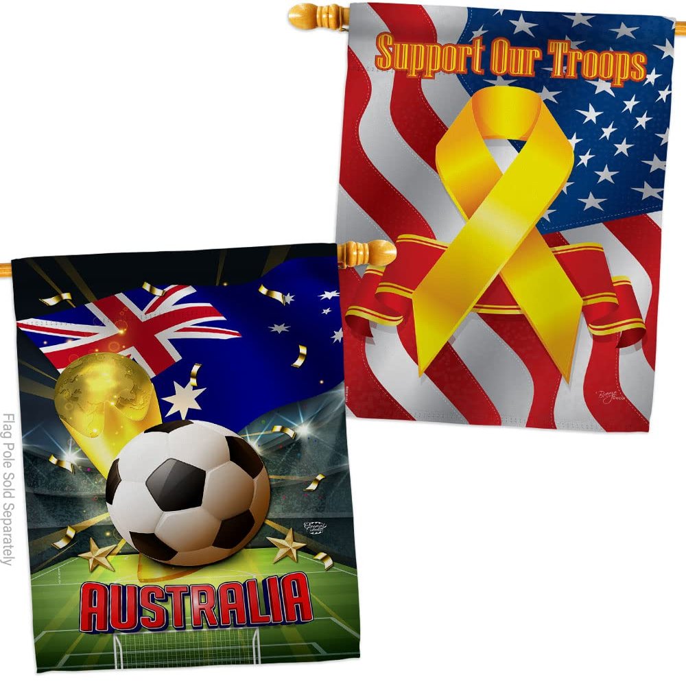 Ornament Collection World Cup Australia Support Our Troops Banner Pack Wall Art Flag Room Decorations Indoor Outdoor Tapestry Yard Signs FIFA Team Qatar Trophy Soccer Game Football Gifts, Made in USA