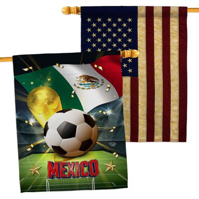 World Cup Mexico American Flag Banner Pack Patio Lawn Garden Patriotic Outdoor Decorations Indoor Tapestry Wall Art FIFA Team Qatar Trophy Soccer Game signs Football Gifts Made In USA