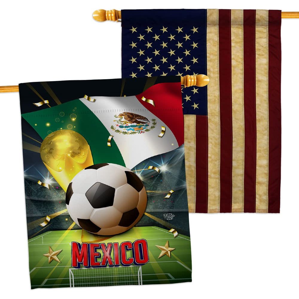 World Cup Mexico American Flag Banner Pack Patio Lawn Garden Patriotic Outdoor Decorations Indoor Tapestry Wall Art FIFA Team Qatar Trophy Soccer Game signs Football Gifts Made In USA