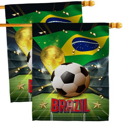 Ornament Collection World Cup Brazil Wall 2 Pcs Banner Flag Patio Lawn Garden Room Decorations Outdoor Tapestry Yard Signs Art FIFA Team Qatar Trophy Soccer Game Football Gifts, Made in USA