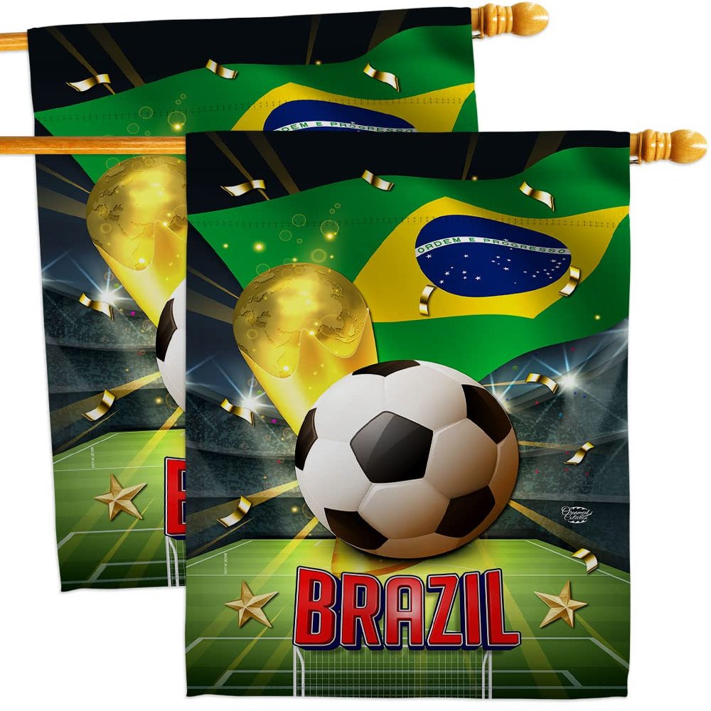 Ornament Collection World Cup Brazil Wall 2 Pcs Banner Flag Patio Lawn Garden Room Decorations Outdoor Tapestry Yard Signs Art FIFA Team Qatar Trophy Soccer Game Football Gifts, Made in USA