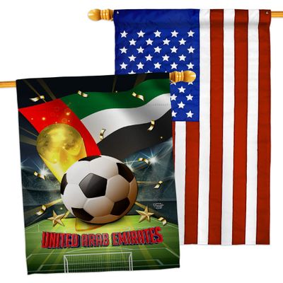 World Cup United Arab Emirates American Flag Banner Pack Patio Porch Lawn Garden Room Decorations Outdoor Tapestry Yard Signs Art FIFA Team Qatar Trophy Soccer Game Football Gifts Made in USA